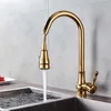 Uythner Modern Faucet Luxury Brass Gold Kitchen Faucet Rotatable Mixer Tap Single Sharp Handle Single Hole &Cold Water 210724