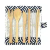 Bamboo Cutlery Set Travel Eco Friendly Flatware Set Knife Fork Spoon Straw Wooden Camping Cutlery