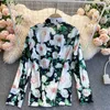 Chic Rose Printed Shirt Women Fashion Bow Collar Long Sleeve Loose Slim Tops Elegant Clothes Camisas Mujer Blouse Q473 210527