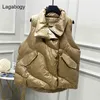 Lagabogy Winter Oversize White Duck Down Vest Women Coats Female Big Pocket Waistcoat Autumn Puffer Jacket Loose Parkas 210909