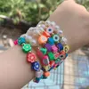 5 pièces, coloré coeur fleur étoile Smiley visage fruits doux polymère argile perles pour filles perles élastiques Bracelet femme cadeau