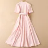 Casual Dresses Princess Kate Designer Fashion New Women Summer Midi Dress High Quality Elegant Chic Gentlewoman Party Casual Office Pink Dress 022023H