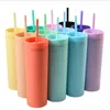 Skinny 16oz Acrylic Tumblers Matte Colors Double Wall 500ml Tumbler Coffee Drinking Plastic Sippy Cup with Lid Straws