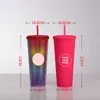 Çivili Soğuk Kupası 24 OZ 710 ml Çift Duvar Mat Glow Koyu Kahve Kupa Plastik Tumbler Ile Saman Özel Logo YFAX3111