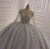 Applications florales 3D Robes de robe de balle à manches longues à manches longues paillettes de dentelle de lacets Bridal Balay Train Mariage Robes de soire