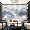 Wallpapers Chinese stijl 3D-atmosferische landschap gouden achtergrond muur zen papieren inkt muurschildering schilderij