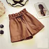 Spring Arrival Korean Style Leather Shorts High Waisted Loose Wide Leg Shorts Women Elastic Waist Shorts 210301