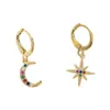 Fashion colorful cz paved moon star dangle with gold color silver plated girl rainbow charm earring jewelry