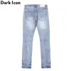 Kolorowa folia Farba Splatter Jeans Mężczyźni Ripped Ołówek Dżinsy High Street Moda Dżinsowe Męskie spodnie 210603
