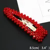 15 pièces/lot mode femmes couleur rouge perle pince à cheveux Snap Barrette bâton épingle à cheveux filles outils de coiffure accessoires de cheveux 1700 B3