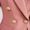 High Street Est Runway Designer Blazer Dames Klassieke Lion Buttons Double Breasted Slank Montage Jas Dust Rose 211122