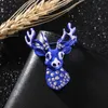 Creative Blue Long Horn Crystal Deer Elk Head Brooch Fashion Temperament Animal Brooch Woman Collar Accessories Brooches Jewelry