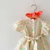 Été Enfants Fille Robe Floral Dentelle Manches Bouffantes avec Ceintures Princesse Robes Style Mignon Tenues Enfants Vêtements E0504 210610