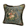 Deluxe Vintage Franse Rose Donkergroen Traditioneel Bloemen Chenille Decoratieve Thuis Kussen Cover Stijl Sierkussen Case 45x45 cm 210315