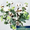 Branches de fleurs d'eucalyptus à feuilles vertes artificielles, 62cm, fleurs en coton séchées, décoration pour mariage, maison, décor de fleurs en pot pour Table