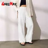 Cotton Linen Pants for Women Stacked Loose Vintage Plus Size Solid Basic High Waist Wide Leg Khaki Trousers Summer Women's 211124