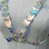 Sexy Kostüme Gothic handgemachte holographische PVC 3-teiliges Set Frauen Kragen Halsband Sexy Crop Top Link Kette Taille Gürtel Rave Festival Ma2327