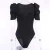 Puffhylsa sexiga bodysuit kvinnor v hals svart/vit bodysuit sommar damer bodycon bodysuit sommarövergripande