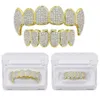 Hot Iced Out CZ Stone 18K Guldpläterad Grillz Set 6TOP Bottom Grills Dental Mouth Caps