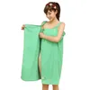 Green Microfiber Beach Towel Wearable Small Bath Towels 138x80cm Soft Button Wrap Skirt for Young Girl Women Absorbent Bath Gown 210611