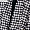 Zevity женское винтажное твидовое шерстяное пальто с принтом «гусиные лапки» и открытой строчкой, женская шикарная верхняя одежда, тонкие куртки, топы CT781 211130