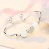 Fashion Simple Personality Jade Open Bracelet for Women Platinum 925 Sterling Sier Color Transfer Beads Jade Jewelry