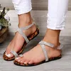 2021 New Glitter Crystal Summer Senhoras Apartamento Ao Ar Livre Sapatos Grande Tamanho 35-43 Zandalias de Mujer Beach Sandals Y0721