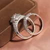 Wedding Rings Luxury Female White Square Crystal Ring Charm Silver Färg Förlovning för Kvinnor Vintage Bridal Zircon Set