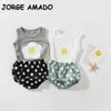 Sommar Baby Boys Girl 2-PCs Sets Cartoon Egg Vest + Elastisk Midja Polka Dot Shorts Sport Style Born Kläder E6002 210610