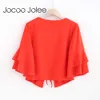 Jocoo Jolee Sexy Lace-up Women Coat with Three Quarter Butterfly Sleeves V-Neck Loose Winter&Spring Coat Global Shopping 210619