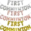 1set First Holy Communion Gold Balloons Bunting Banner Religious 1st Confirmation Christening Wall Decoration Photo Props Ballon L0220