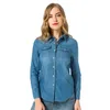 Chemise en jean femmes automne bleu et bleu ciel vêtements grande taille chemise avec Double poches à manches longues Blouse chemises élégantes 210302