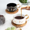Marmor Keramik Kaffeetasse Frühstück Milch Tassen Bier Getränk Glas Teetasse Vergoldeter Griff Holz Untertasse Deckel Trinkgeschirr Geschenk Tassen 210804