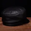 Berets Pudi Men Women Beret Hat Geunine Leather Unisex Bucket Caps HL105
