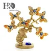 H&D Resin Elephant Butterfly Tree Figurine Lucky Blue Tree for Money Protection Wealth Good Luck Xmas Gift Home Decor 210607