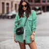 Autumn Fashion Houndstooth Women's Jacket Casual Loose Lapel Long Sleeve Coat High Street Plaid Female Winter Top 211014