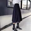 3XL Kore Stil Siyah Pileli Etekler Kadın Sonbahar Kış Büyük Boyu Kalın Etek Kadın Yan Fermuar Yüksek Bel SAIA 210601