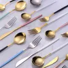 20 Pcs Mirror Stainless Steel Black Gold Silver Cutlery Tableware Knife Coffee Spoon Salad Fork Flatware Set Dishwasher Safe 211108