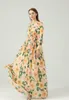 Women's Runway Dresses O Neck Long Sleeves Ruffles Printed Sash Belt Fashion Maxi Dress Vestidos