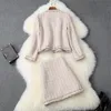 滑走路デザイナー女性のファッション秋冬服ビーズツイードウールジャケットとスカートスーツTwinset 210601