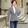 韓国のヴィンテージブレザー女性ファッション千鳥格子スーツジャケット女性エレガントな長袖女性ブレザースリムウールコートレディーストップx0721