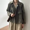 Femmes Trench-Coats Solide À Manches Longues Crop Veste Femmes Double Boutonnage Ourlet Asymétrique Chic Veste Femme Automne Printemps 2021 Mujer