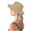 Bred Brim Hats Women's Autumn Winter Felt Pearl Hat Fedoras Big For Women British Style Vintage Lady Flat Cap #T3P Elob22