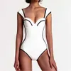 Sexy Retro Black White Striped Push Up Swimsuit Bodysuit Ladies Monokini Swimwear Women Swim Bathing Suit Trikini 210611