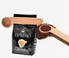 50st 16cm 2 i 1 Träkaffe Scoop och påse Clip Solid Beech Wood Measuring Spoon Coffee Bags Sealer Lämplig