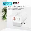 PD 20W USB-laddaradapter Snabbtelefonladdare för iPhone 13 12 11 Pro Max X Xs Xr 7 AirPods iPad Huawei Xiaomi LG Samsung För USA EU UK AU