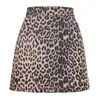 Kjolar Kvinnors Suede Sexig Mini Skirt Leopard Print High Waist Back Zipper Jupe Kvinna Fahion A-Line Bodycon Wrap Hip Club Partyskirts