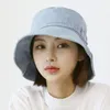 Women's Summer Retro Japanese Wash Jeans Fisherman Bucket Hats Literary Letter Embroidered Large Eaves Sunshade Caps