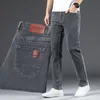 Men's Jeans Slim Pour Homme Men Solid Gray Straight Business Stretch Trousers Casual Denim Pants Trend Clothes Size 28-40