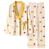 Höst vinter kvinnor pyjamas sätter kimono badrock stil kvinna full elegant hem sovkläder kläder mjuk bomull pyjamas set 211215